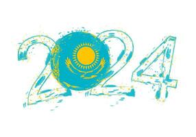 2024 année dans grunge style avec drapeau de kazakhstan. vecteur