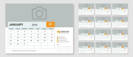 paysage bureau calendrier dans une minimaliste style avec mensuel calendrier modèle pour 2024 année pour affaires vecteur