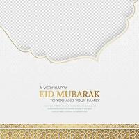 eid mubarak publication de médias sociaux islamiques de luxe doré avec motif de style arabe et cadre photo vecteur
