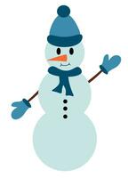 bonhomme de neige avec chapeau, écharpe et Mitaines. hiver Noël enfant plat vecteur illustration.