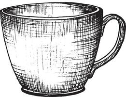 vecteur graphique illustration de une Fait main tasse pour thé ou café. noir et blanc dessin