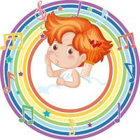 Cupidon dans un cadre rond arc-en-ciel avec symbole de mélodie vecteur