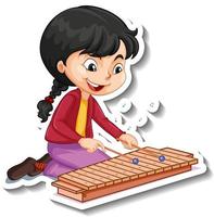 autocollant de personnage de dessin animé avec une fille jouant du xylophone vecteur