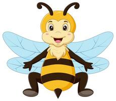 mignonne dessin animé content abeille en volant. vecteur illustration