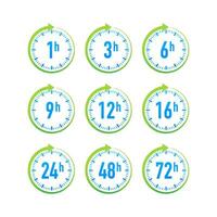 12, 24, 48, 72 heures l'horloge La Flèche. travail temps effet ou livraison un service temps. vecteur Stock illustration