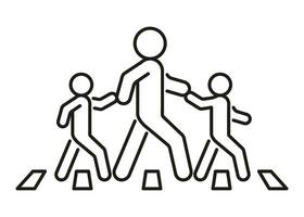 piéton adulte les personnes et enfant à Carrefour, famille sur route, ligne icône. sans encombre traverser route et marcher symbole. vecteur contour illustration