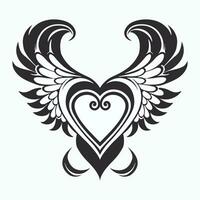 cœur avec ailes logo vecteur noir et blanc isolé sur blanc fond.coeur avec ailes logo vecteur noir et blanc isolé sur blanc Contexte.