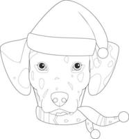 Noël salutation carte pour coloration. dalmatien chien avec Père Noël chapeau vecteur