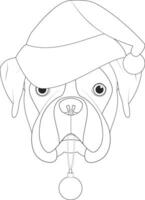 Noël salutation carte pour coloration. boxeur chien avec Père Noël chapeau et Noël jouet Balle vecteur