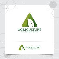 création de logo agricole avec lettres a et vecteur de feuilles.