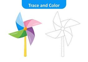 trace et couleur pour les enfants, vecteur de moulin à vent en papier