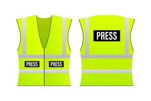 Jaune réfléchissant sécurité gilet pour personnes, presse. vecteur Stock illustration