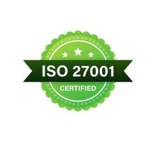 iso 27001 agréé badge, icône. certification timbre. plat conception. vecteur illustration