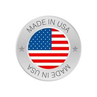 brillant métal badge icône, fabriqué dans Etats-Unis avec drapeau. vecteur Stock illustration