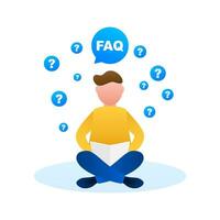 souvent a demandé des questions FAQ bulle et homme. discours bulle avec texte FAQ. vecteur Stock illustration