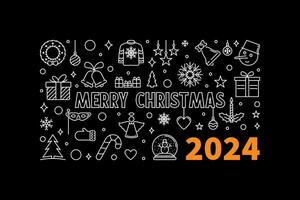 2024 joyeux Noël horizontal foncé affiche ou bannière. vecteur Noël contour illustration