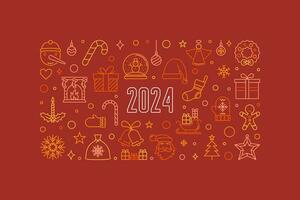 2024 Nouveau année contour horizontal rouge bannière - vecteur joyeux Noël illustration