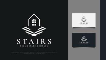 maison avec conception de logo d'escaliers pour l'identité de l'industrie immobilière vecteur