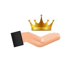 couronne de Roi pendaison plus de mains isolé sur blanc Contexte. or Royal icône. vecteur Stock illustration