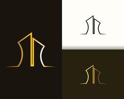 logo de l'immobilier et de la construction de luxe moderne et doré vecteur