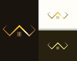 logo de l'immobilier et de la construction de luxe doré moderne dans le style de ligne vecteur