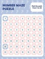 puzzle de labyrinthe de nombres mathématiques. page de feuille de calcul mathématique imprimable. vecteur