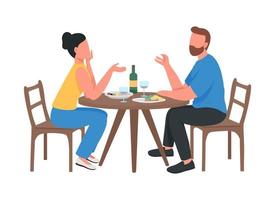 couple au dîner romantique personnages vectoriels de couleur semi-plat vecteur