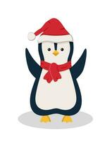 mignonne dessin animé manchot dans Père Noël chapeau et chaud rouge foulard. vecteur illustration de le concept de hiver vacances, Nouveau année et Noël.