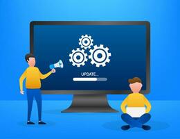 système Logiciel mise à jour, Les données mise à jour ou synchroniser avec le progrès bar sur le filtrer. vecteur illustration.