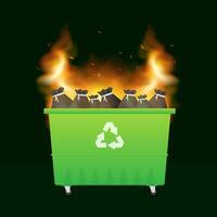 dessin animé illustration avec brûlant ordures. vecteur dessin animé illustration. feu, flamme