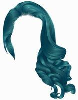 femme branché longue frisé Cheveux perruque bleu couleurs .rétro style . beauté mode . réaliste 3d . vecteur
