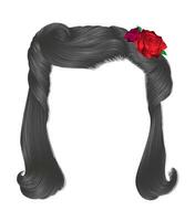 aux femmes frisé Cheveux avec fleur.rouge rose.gris couleurs. vecteur