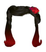 aux femmes frisé Cheveux avec fleur.rouge rose.noir couleurs. vecteur