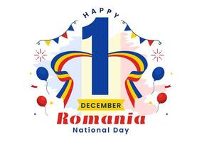 Roumanie nationale journée vecteur illustration sur 1er décembre avec agitant drapeau Contexte dans roumain génial syndicat Mémorial vacances plat dessin animé conception