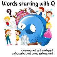 Affiche éducative pour les mots commençant par Q vecteur