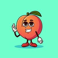 personnage de fruit de pêche mignon avec emoji cool et geste de spectacle ok vecteur