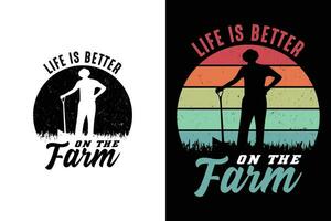 la vie est mieux sur le ferme marrant agriculture pelouse tondeuse agriculture T-shirt vecteur