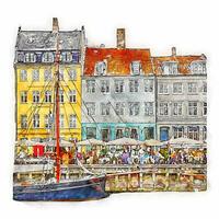 Copenhague Danemark aquarelle main tiré illustration isolé sur blanc Contexte vecteur