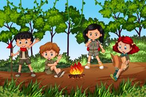 Enfants campant en forêt vecteur