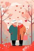 vieux couple valentines journée l'amour plat art vecteur