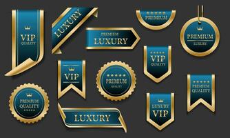 bleu or luxe prime qualité étiquette badges sur gris Contexte vecteur