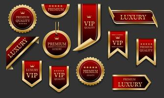rouge or luxe prime qualité étiquette badges sur gris Contexte vecteur