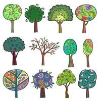 arbres d'art populaire doodle dessinés à la main vecteur