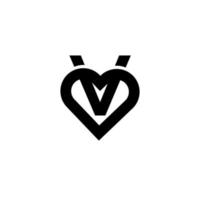 v lettre d'amour logo icône vecteur noir design isolé fond blanc