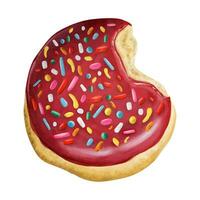 aquarelle vecteur rouge vitré Donut avec coloré arrose. main tiré réaliste illustration. Haut voir, mordu. boulangerie, café dessins