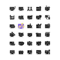 types de jeux en ligne icônes de glyphes noirs sur un espace blanc vecteur