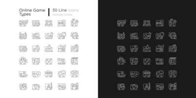 types de jeux en ligne icônes linéaires définies pour les modes sombre et clair vecteur