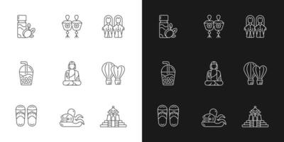 icônes linéaires taïwanaises traditionnelles définies pour le mode sombre et clair. vecteur
