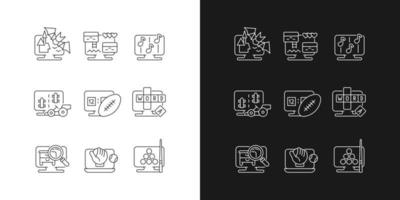 icônes linéaires de simulateurs en ligne définies pour le mode sombre et clair vecteur