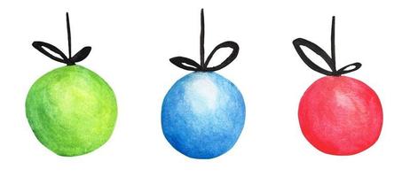 ensemble de boules colorées. carte de Noël aquarelle. vecteur